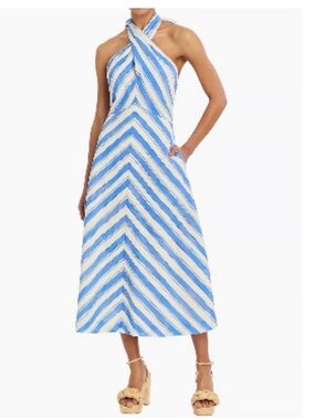 Mestiza New York Copacabana Santorini Linen Blend Stripe Halter Neck Dress